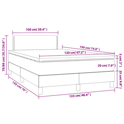 vidaXL atsperu gulta ar matraci, LED, krēmkrāsas audums, 120x190 cm