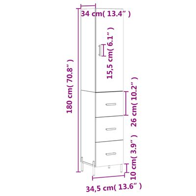 vidaXL augstais skapītis, ozolkoka, 34,5x34x180 cm, inženierijas koks