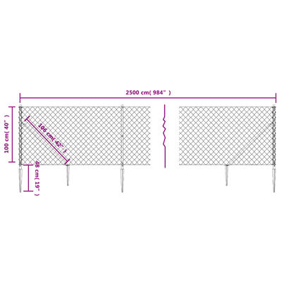 vidaXL stiepļu žogs ar zemes mietiņiem, zaļš, 1x25 m