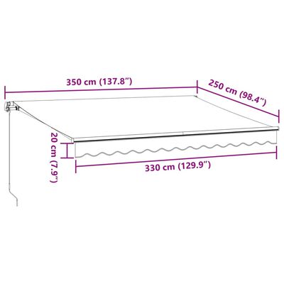 vidaXL manuāli izvelkama nojume, pelēka un balta, 350x250 cm