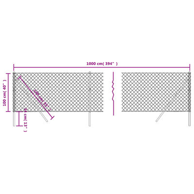 vidaXL stiepļu žogs, 1x10 m, zaļš