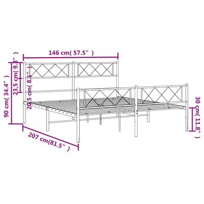 vidaXL gultas rāmis ar galvgali un kājgali, balts metāls, 140x200 cm