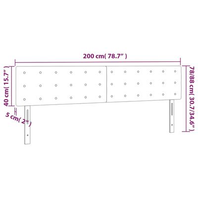 vidaXL gultas galvgalis ar LED, 200x5x78/88 cm, pelēkbrūns audums