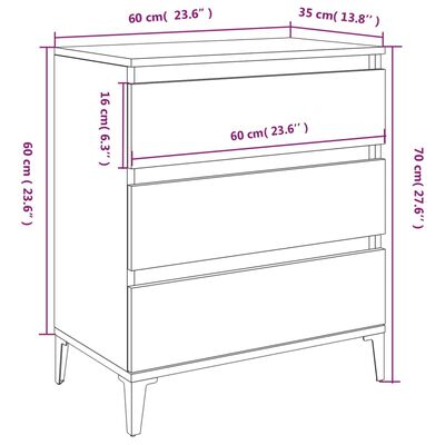 vidaXL kumode, pelēka ozolkoka, 60x35x70 cm, inženierijas koks