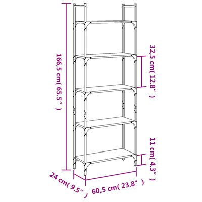 vidaXL grāmatu plaukts, 5 līmeņi, ozola krāsa, 60,5x24x166,5 cm, koks