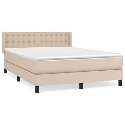 vidaXL atsperu gulta ar matraci, kapučīno, 140x190 cm, mākslīgā āda