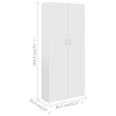 vidaXL grāmatu skapis, balts, 82,5x30,5x185,5 cm, inženierijas koks