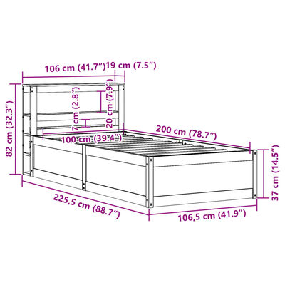 vidaXL gultas rāmis ar galvgali, balts, 100x200 cm, priedes masīvkoks