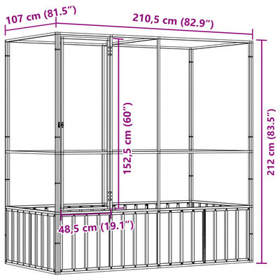 vidaXL putnu māja, sudraba krāsa, 210,5x107x212 cm, tērauds