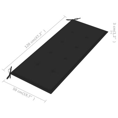 vidaXL sols ar melnu matraci, 120 cm, masīvs tīkkoks
