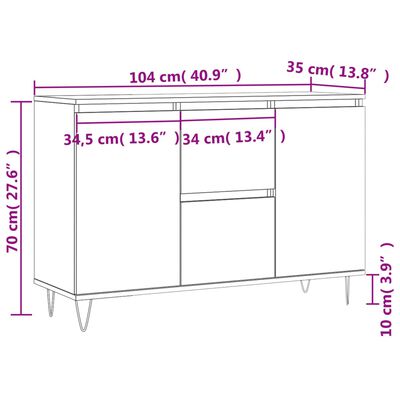 vidaXL kumode, ozolkoka krāsa, 104x35x70 cm, inženierijas koks