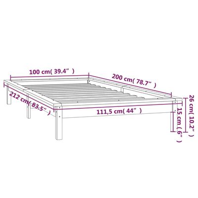 vidaXL gultas rāmis ar LED, medus brūns, 100x200 cm, masīvkoks