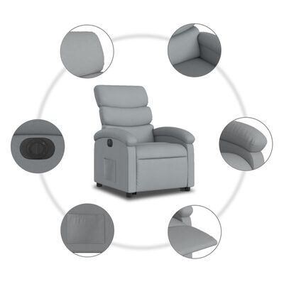 vidaXL elektrisks atpūtas krēsls paceļams/atgāžams gaiši pelēks audums