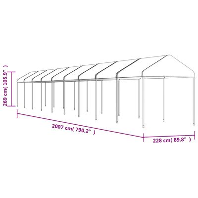 vidaXL nojume ar jumtu, balta, 20,07x2,28x2,69 m, polietilēns