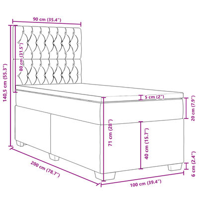 vidaXL atsperu gultas rāmis ar matraci, tumši pelēka audums, 100x200cm