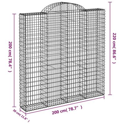 vidaXL arkveida gabiona grozi, 8 gb., 200x30x200/220cm, cinkota dzelzs