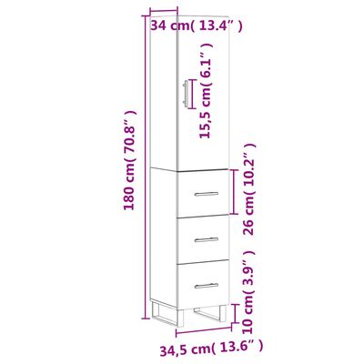 vidaXL augstais skapītis, ozolkoka, 34,5x34x180 cm, inženierijas koks