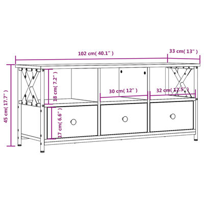 vidaXL TV skapītis, 102x33x45 cm, inženierijas koks, dzelzs, ozolkoka