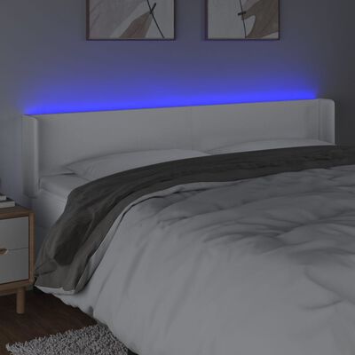 vidaXL gultas galvgalis ar LED, 163x16x78/88 cm, balta mākslīgā āda