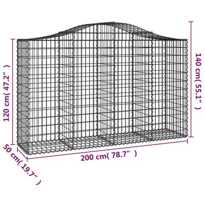 vidaXL arkveida gabiona grozi, 20gb., 200x50x120/140cm, cinkota dzelzs