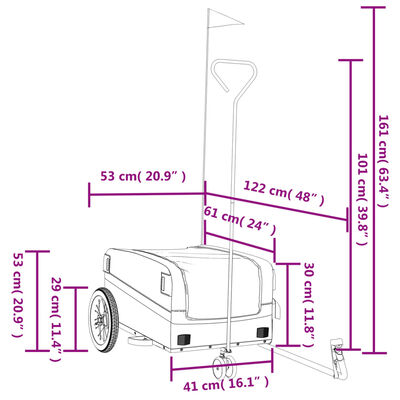 vidaXL velosipēda piekabe, 30 kg, melna un pelēka , dzelzs