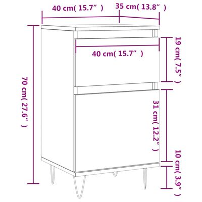 vidaXL kumodes, 2 gab., baltas, 40x35x70 cm, inženierijas koks