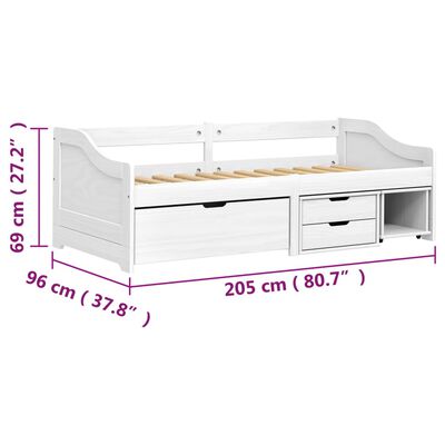 vidaXL dienas gulta IRUN, 3 atvilktnes, 90x200 cm, priedes masīvkoks