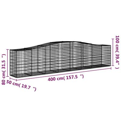 vidaXL arkveida gabiona grozi, 9 gb., 400x50x80/100cm, cinkota dzelzs