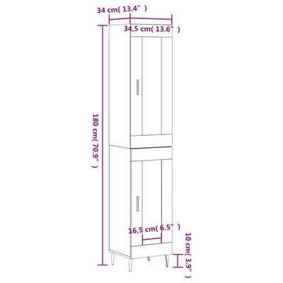 vidaXL augstais skapītis, ozolkoka, 34,5x34x180 cm, inženierijas koks