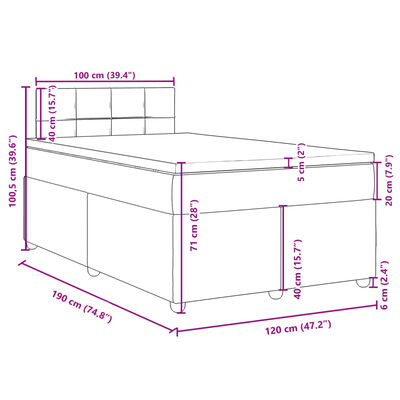 vidaXL atsperu gulta ar matraci, tumši pelēka audums, 120x190 cm