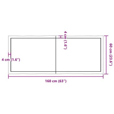 vidaXL galda virsma, 160x60x(2-6) cm, neapstrādāts ozola masīvkoks