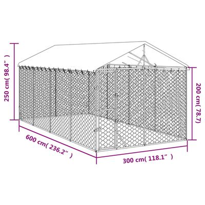vidaXL suņu voljērs ar jumtu, 3x6x2,5m, cinkots tērauds, sudraba krāsā