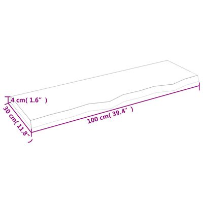 vidaXL sienas plaukts, gaiši brūns, 100x30x(2-4) cm, ozola masīvkoks