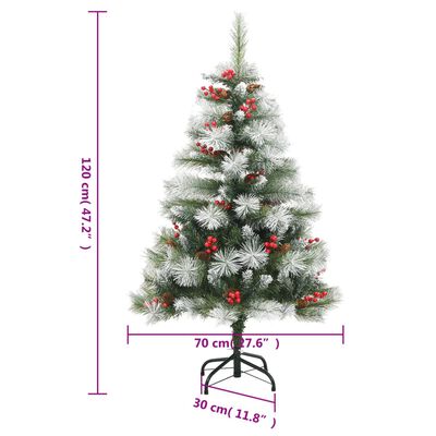 vidaXL mākslīgā Ziemassvētku egle ar čiekuriem un ogām, 120 cm