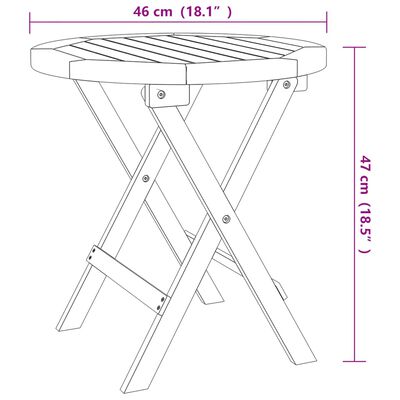 vidaXL salokāms dārza galds, balts, Ø46 cm, akācijas masīvkoks