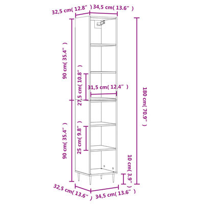 vidaXL augstais plaukts, ozolkoka, 34,5x32,5x180 cm, inženierijas koks