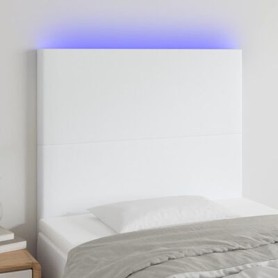 vidaXL gultas galvgalis ar LED, 100x5x118/128 cm, balta mākslīgā āda