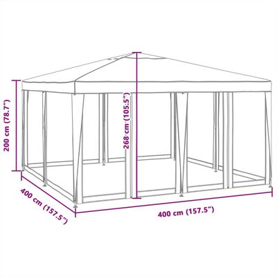 vidaXL svinību telts, ar 8 sieta sienām, 4x4 m, balta, HDPE