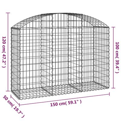 vidaXL arkveida gabiona grozs, 150x50x100/120 cm, cinkota dzelzs