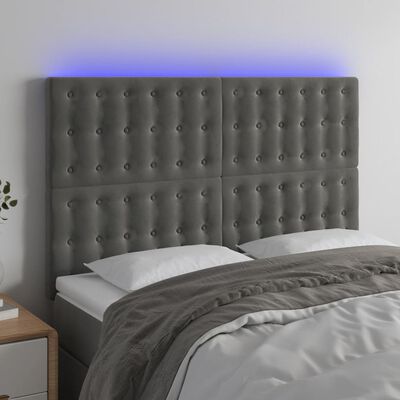 vidaXL gultas galvgalis ar LED, 144x5x118/128 cm, tumši pelēks samts