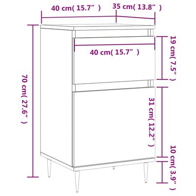 vidaXL kumode, ozolkoka krāsā, 40x35x70 cm, inženierijas koks