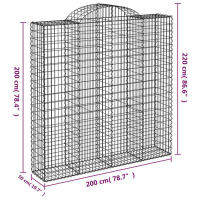 vidaXL arkveida gabiona grozi, 13gb., 200x50x200/220cm, cinkota dzelzs