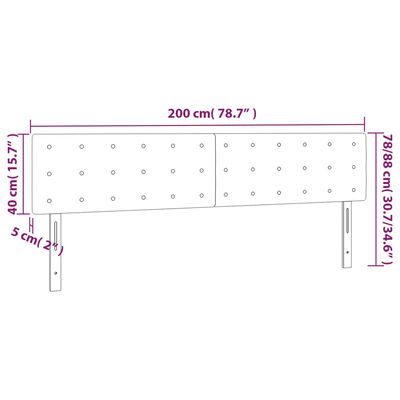 vidaXL gultas galvgalis ar LED, 200x5x78/88 cm, gaiši pelēks samts