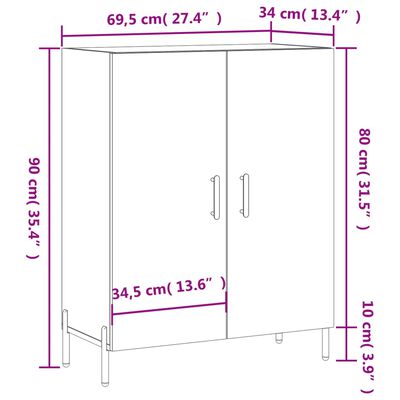 vidaXL kumode, balta, 69,5x34x90 cm, inženierijas koks