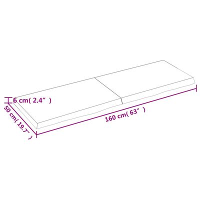 vidaXL galda virsma, 160x50x(2-6) cm, neapstrādāts ozola masīvkoks