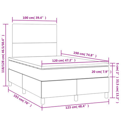 vidaXL atsperu gulta ar matraci, LED, rozā samts, 120x190 cm