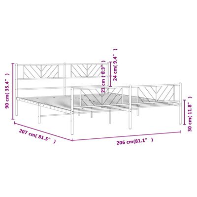 vidaXL gultas rāmis ar galvgali un kājgali, melns metāls, 200x200 cm