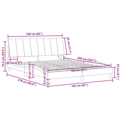 vidaXL gultas rāmis ar LED, melns, 160x200 cm, samts