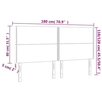 vidaXL gultas galvgalis ar LED, 180x5x118/128 cm, gaiši pelēks audums