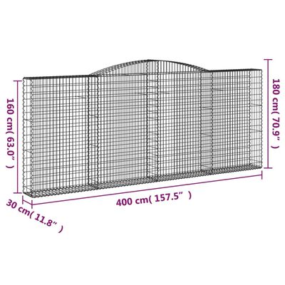 vidaXL arkveida gabiona grozi, 6 gb., 400x30x160/180cm, cinkota dzelzs